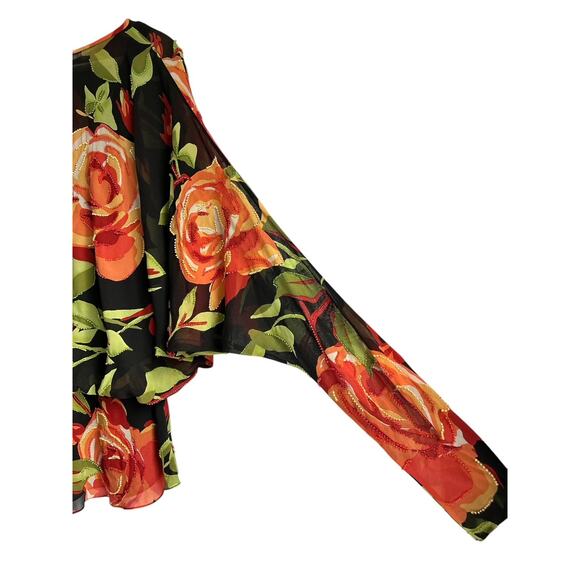 Vintage Kay Unger Size 6 100%‎ Silk Rose Floral Blouse Beaded Embroidered Blouse - Picture 4 of 7